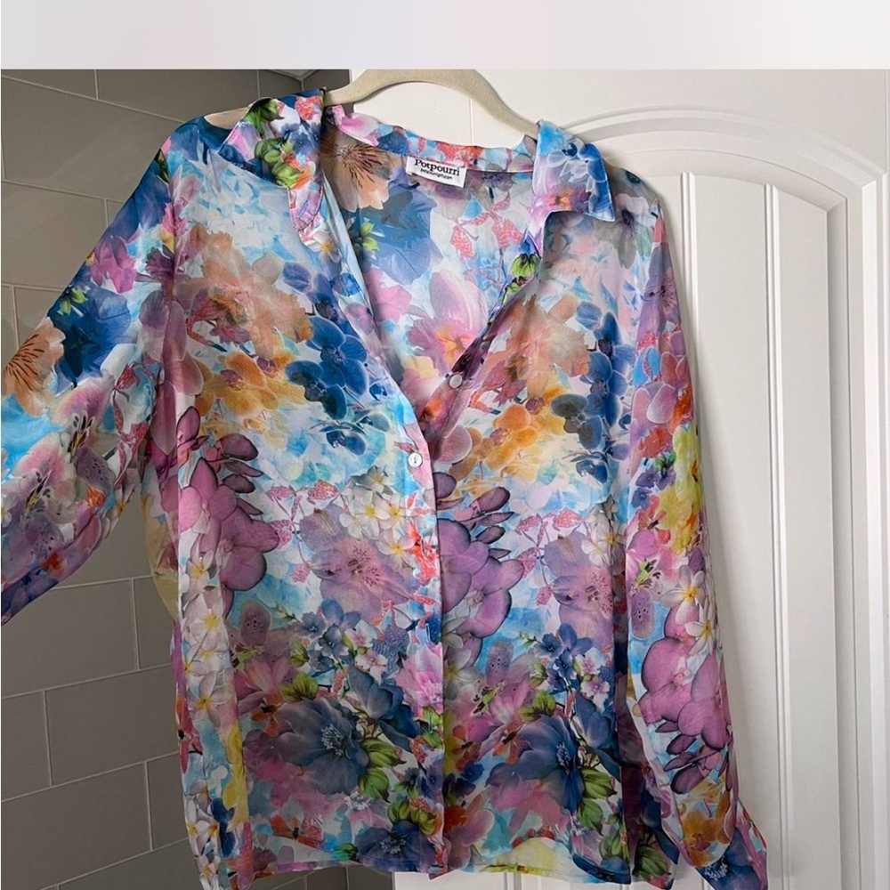 Vintage Blue Sheer Notched Collar Blouse